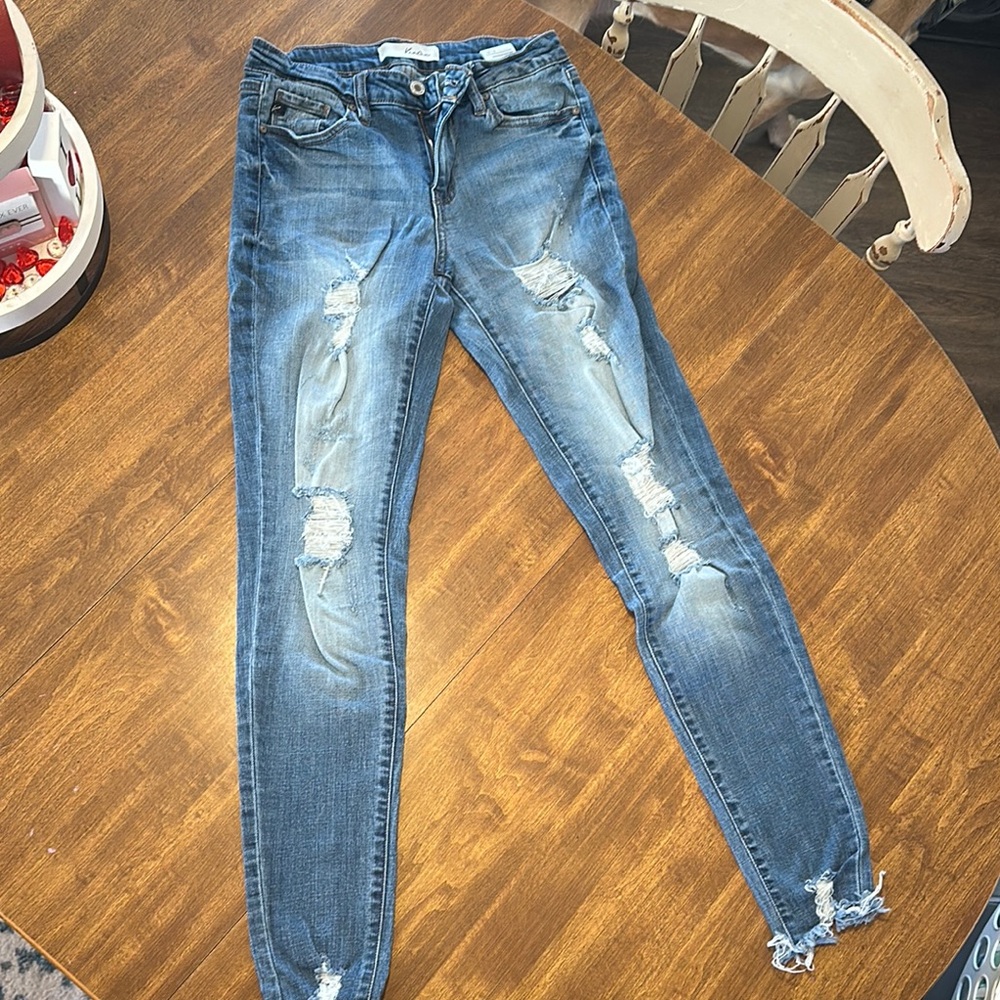 KanCan Blue Ankle Cropped Distressed Jeans